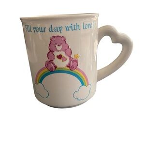Vintage Care Bears Love A Lot Bear Heart Handle Coffee Mug 80s Rainbow